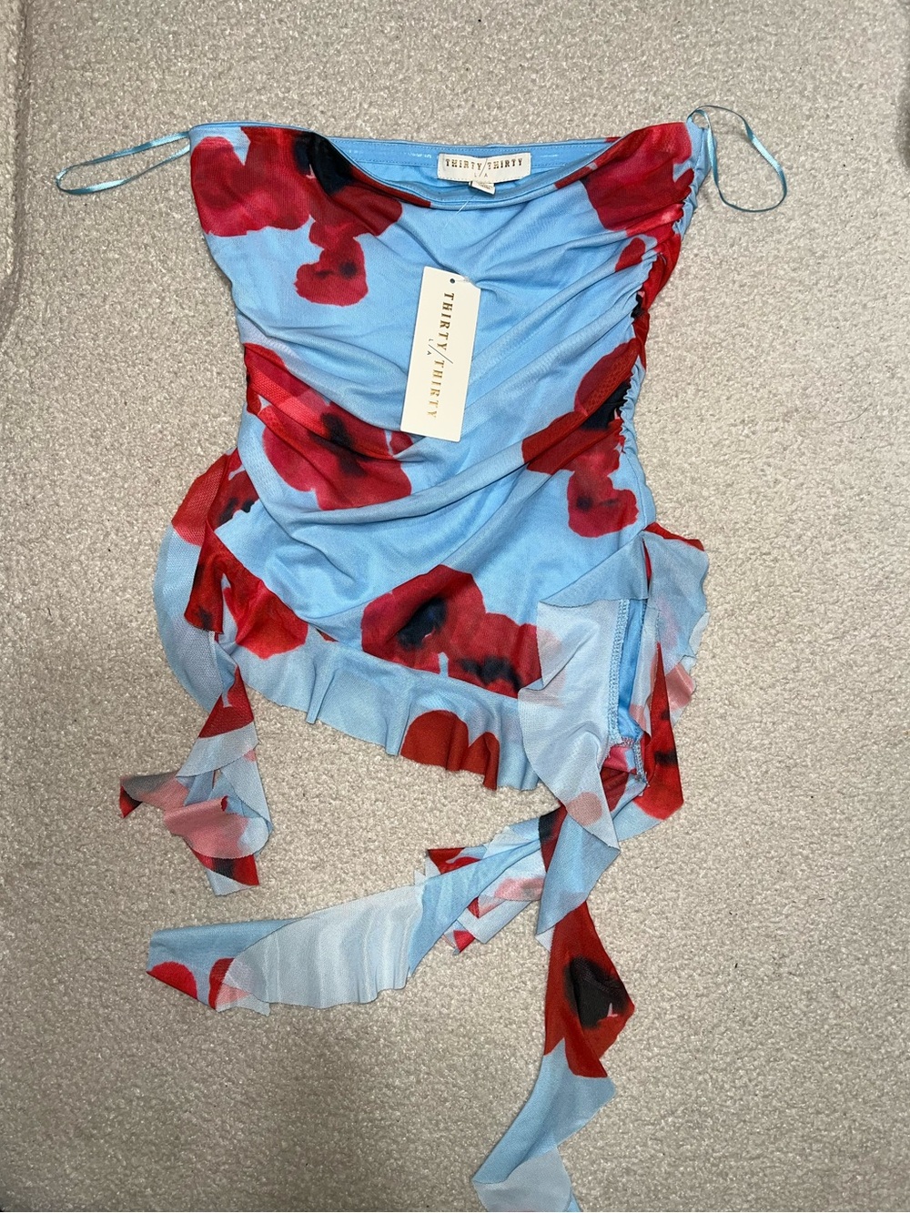 Thirty/Thirty Blue Floral Ruched Strapless Camisole